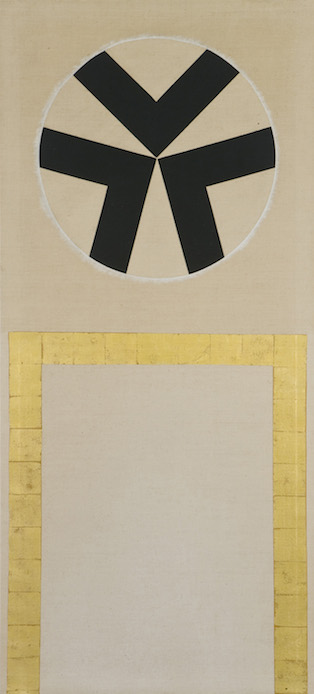 Patrick Scott: Goldpainting 47, 1968, gold leaf & tempera on unprimed canvas, 182 x 82cm copy | Patrick Scott | Wednesday 12 February  – Saturday 1 March 2014 | Taylor Galleries