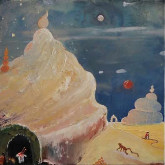 Peter Burns: Land of Blood Sacrifice, oil on canvas, 36 x 20cm, 2014 | Transient Worlds | Wednesday 14 May  – Saturday 28 June 2014 | Ranelagh Arts Centre