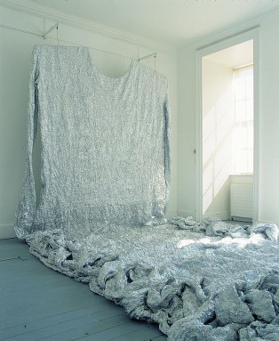 Beverly Semmes: Big Silver, 1996, silver lamé, electric motor, pulleys. Dimensions variable.  IMMA Collection, Purchase 1996.

 | Beverly Semmes: Big Silver and One Green Leaf | Saturday 3 May  – Friday 20 June 2014 | IMMA