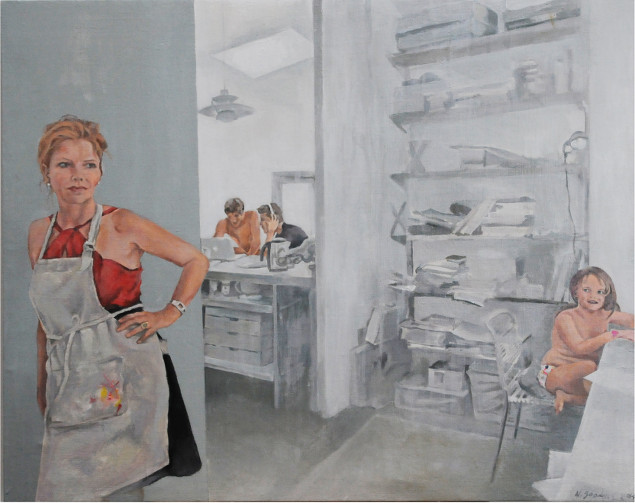 Nuala Goodman: Self-portrait, with Vincent, Luca and Frances, 2014, acrylic on linen, 60 x 80 cm | Additions 2014 | Saturday 8 November  – Monday 1 December 2014 | Bourn Vincent Gallery