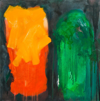 John Collins: was it apples father, 2014, oil on canvas, 40 x 40 cm | John Collins: Pigtown | Friday 12 December 2014  – Thursday 12 February 2015 | Bourn Vincent Gallery