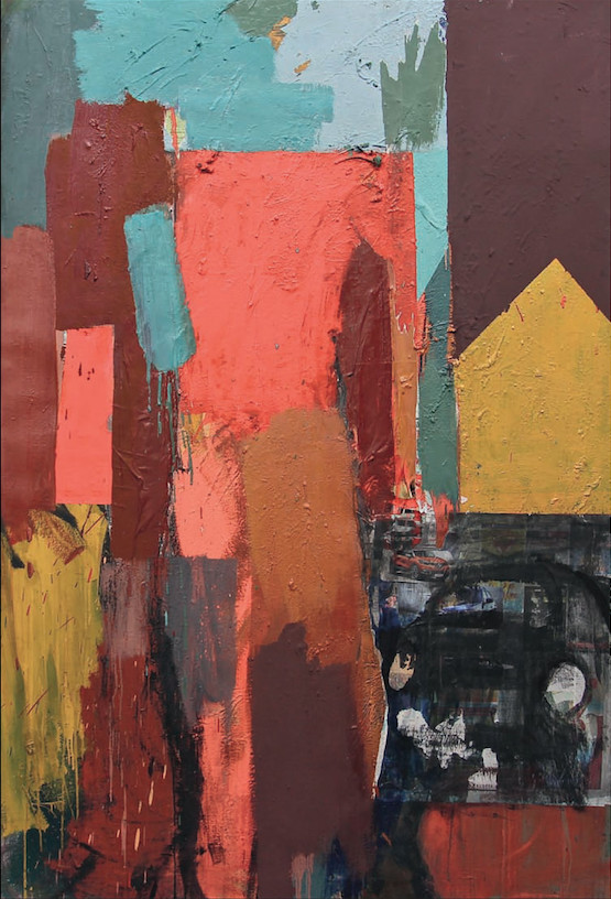 Michael Kane: Broken Dummy in a Car Park, oil, acrylic & collage on canvas, 182 x 122 cm, 2015 | Michael Kane: Recent Paintings | Saturday 7 March  – Sunday 19 April 2015 | Butler Gallery