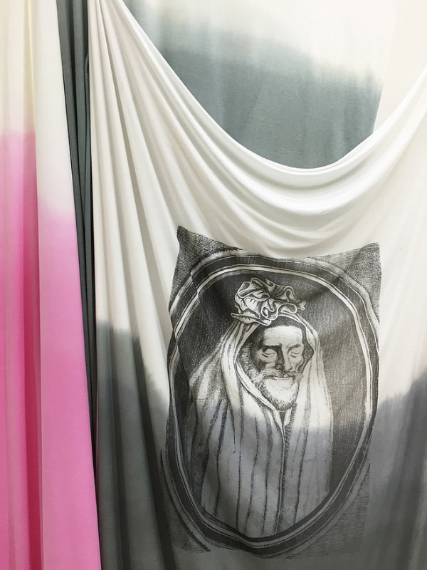 Isabel Nolan, Hungry and Thirsty. Sorry and Angry. A flag for John Donne. (detail), 2015, cotton and powder coated mild steel flag pole, dimensions variable | Isabel Nolan: Bent Knees are a Give | Wednesday 1 April  – Saturday 16 May 2015 | Kerlin Gallery