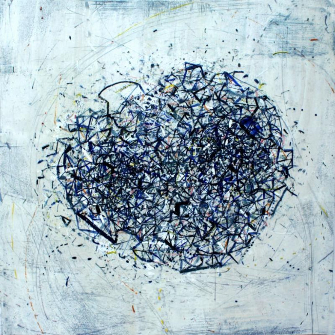 Joanna Kidney: Plot V, 2014, encaustic on panel, 61cm x 61cm | Joanna Kidney: Wunderkammer | Friday 5 June  – Saturday 18 July 2015 | Mermaid Arts Centre