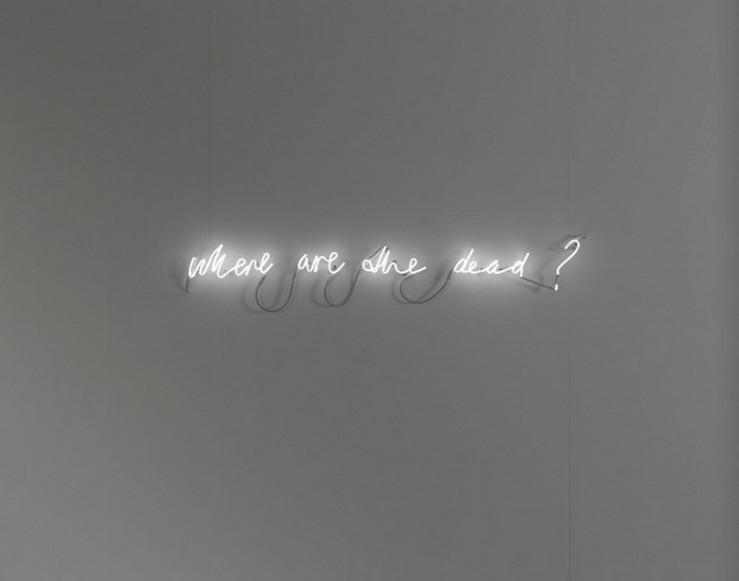 Susan MacWilliam, Where are the dead? 2013, neon, 135cm | Psychic Lighthouse | Friday 12 June  – Sunday 30 August 2015 | The Model