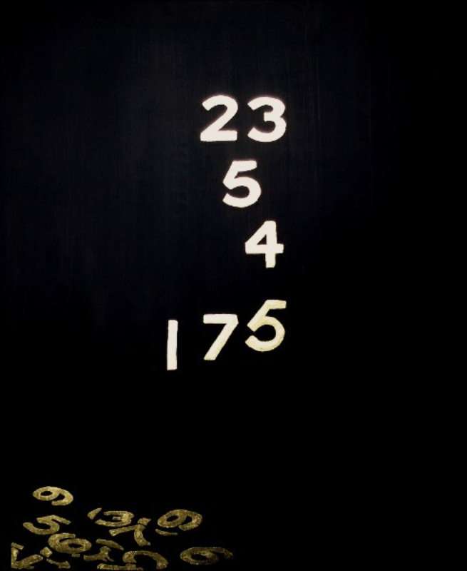 Paul Nugent: Numbers, acrylic and gold leaf on canvas, 60 x 50cm, 2015 | Paul Nugent: NIGHTSHADE | Thursday 8 October  – Saturday 7 November 2015 | Kevin Kavanagh