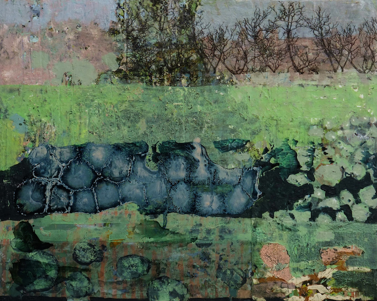 Frances Ryan: Lure, oil and collage on panel, 24 x 30cm | Winter Group Show | Friday 27 November  – Wednesday 23 December 2015 | Solomon Fine Art