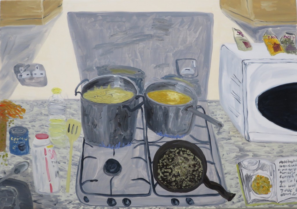 Kathy Tynan: Curry Club, oil on canvas, 59.5x84cm, 2015 | Aileen Murphy & Kathy Tynan: Hands Laid On | Thursday 7 January  – Saturday 30 January 2016 | Kevin Kavanagh