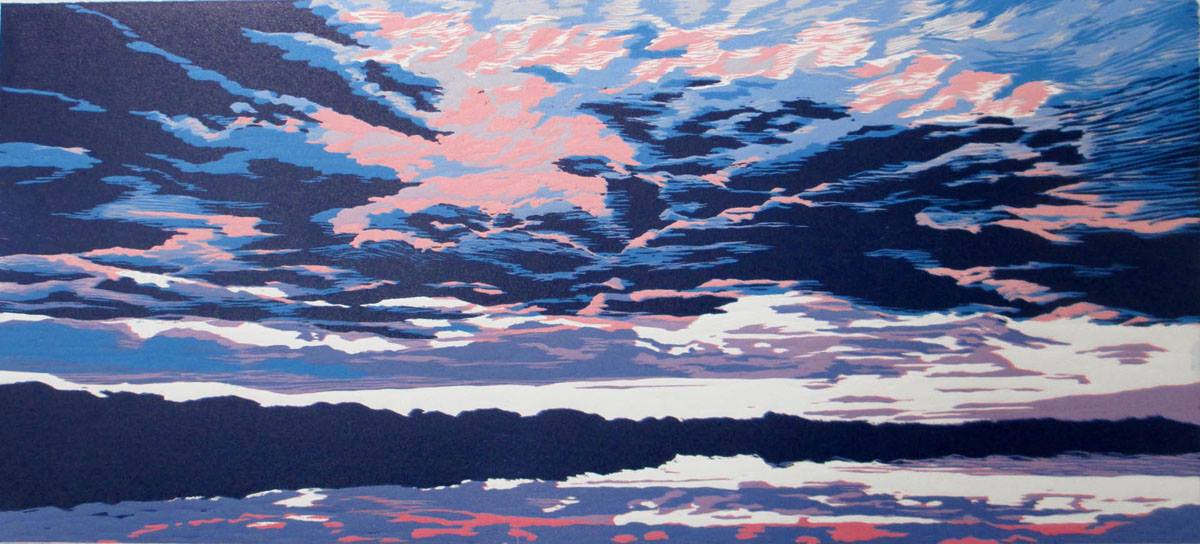 Shirley Bernstein: Peeking Pink, reduction color woodcut | HORIZONS | Saturday 6 February  – Saturday 27 February 2016 | CIT Wandesford Quay Gallery