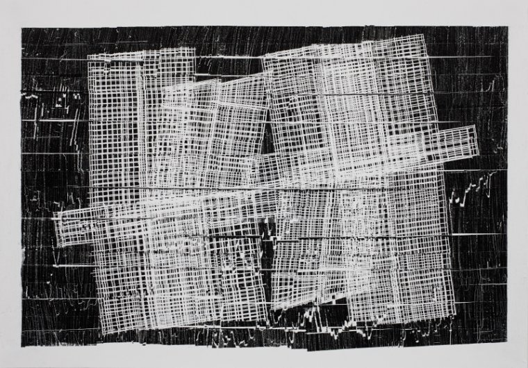 Julie Merriman: Drawing No. R. P. 1465/- VII, 2013, typewriter carbon film on paper, 35 x 50cm | Julie Merriman: Revisions | Tuesday 5 January –  Sunday 10 April 2016 | Hugh Lane Gallery