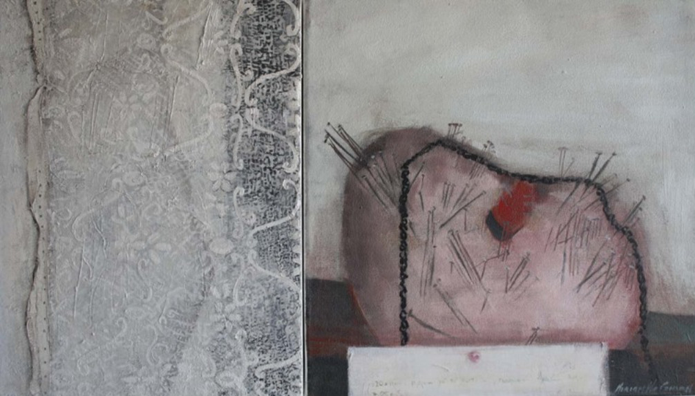 Miriam McConnon: Seamstress and pin cushion, oil on canvas, 40 x 70cm | Effleurements | Sunday 13 March  – Sunday 24 April 2016 | Olivier Cornet Gallery