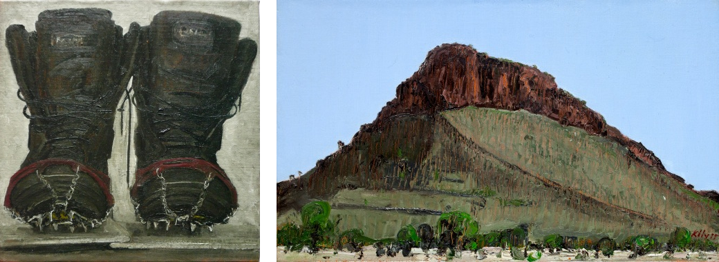 Left: John Kelly: Boots with Micro Spikes, 2013; right: John Kelly: Haasts Bluff, 2015 | John Kelly: Out There | Wednesday 16 March  – Friday 29 April 2016 | Oliver Sears Gallery