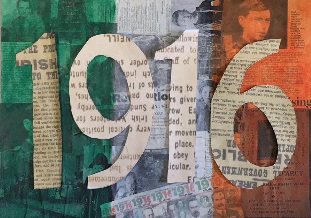 Hand-coloured full length studio portrait of (L-R) Nora, Laura and Agnes Daly in costumes of Celtic design | Limerick and the 1916 Rising | Thursday 10 March  – Friday 18 March 2016 | Hunt Museum