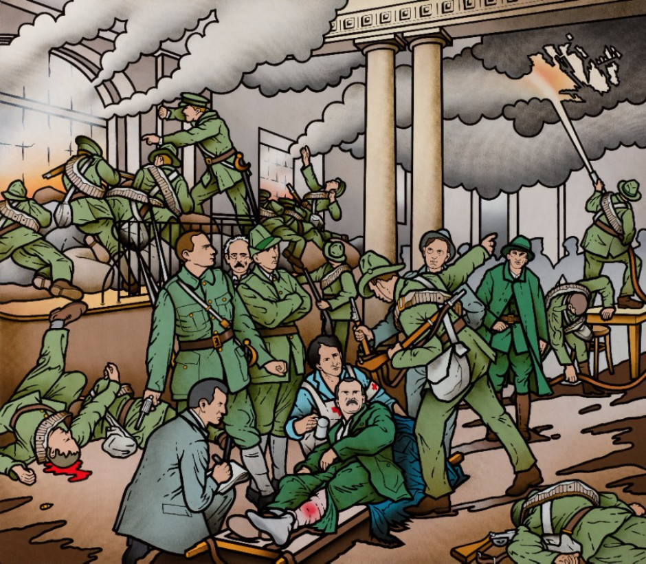 Robert Ballagh, Birth of the Irish Republic, acrylic and oil on canvas, 61 x 91cm | Robert Ballagh: Who Fears to Speak of the Republic? | Thursday 10 March  – Saturday 2 April 2016 | Kevin Kavanagh