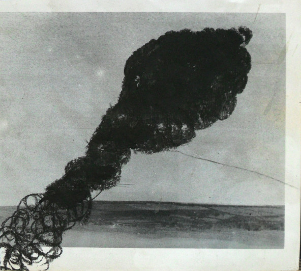 Julie Lovett: Incident 1, 2014, collage drawing on canvas, 7 x 7 inch | In-Stream | Monday 7 March  – Saturday 2 April 2016 | QSS Bedford Street