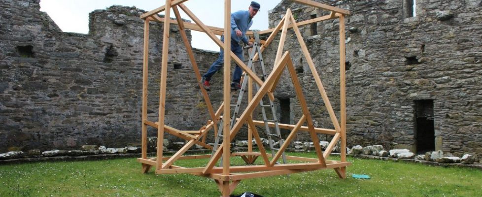 Ben Townsend Installing his work in Sherkin Abbey