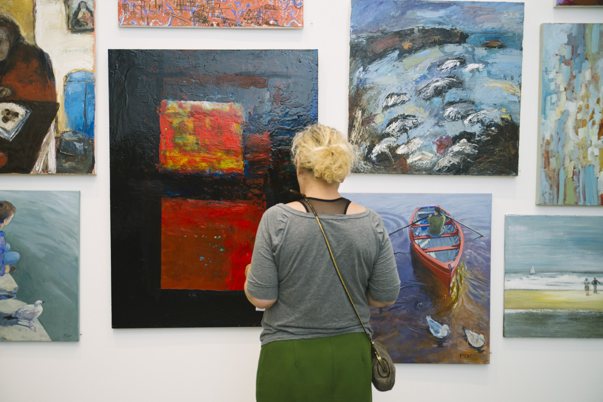 Enjoying work at the opening of the 2015 Members Exhibition. Photo by Emma Jervis | Members’ Exhibition 2016 | Saturday 4 June  – Saturday 9 July 2016 | Uillinn: West Cork Arts Centre