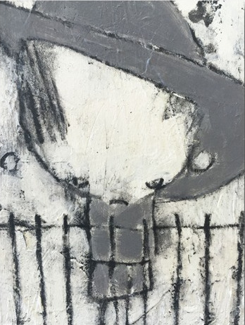 Kelly Ratchford: J.F, from a series of 40 acrylic, ink & charcoal paintings on wood panel (12 x 8cm each) | ‘Republic’ – an exhibition commemorating the 1916 Easter Rising | July –   August 2016 | Olivier Cornet Gallery