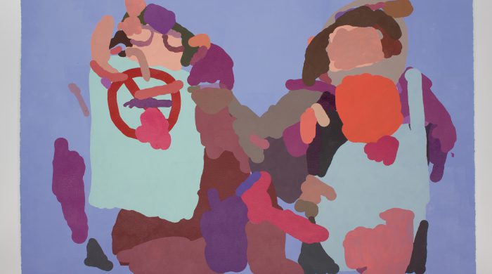 Kevin Miller: People with Placards, 2015, acrylic on paper, 76 x 56cm | Kevin Miller: something hero something | Friday 7 October  – Sunday 6 November 2016 | Royal Hibernian Academy