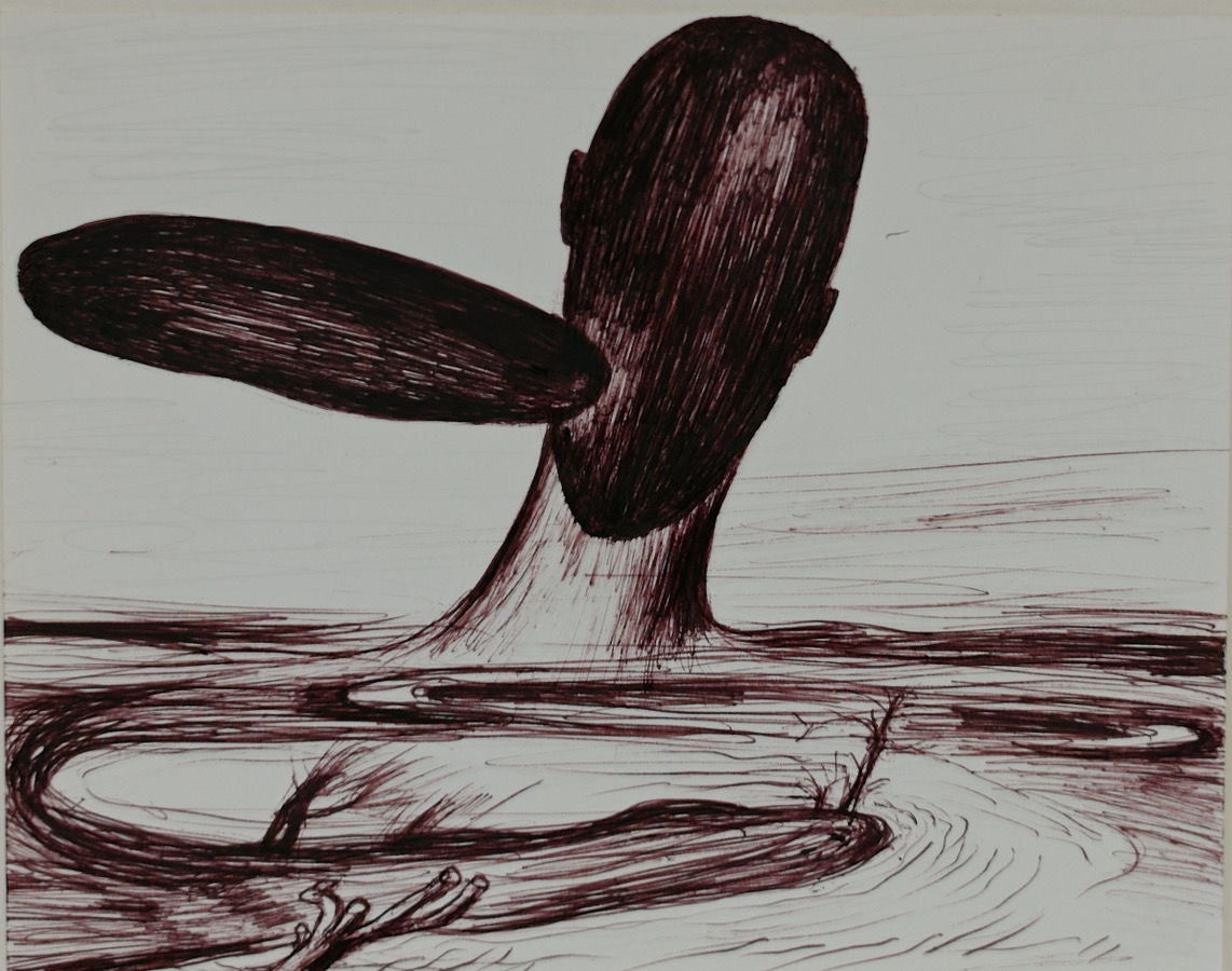 Enzo Cucchi: Cantano I, ink on paper, 1985, 14 x 17 cm | Now & Then | Saturday 26 November  – Friday 23 December 2016 | Hillsboro Fine Art