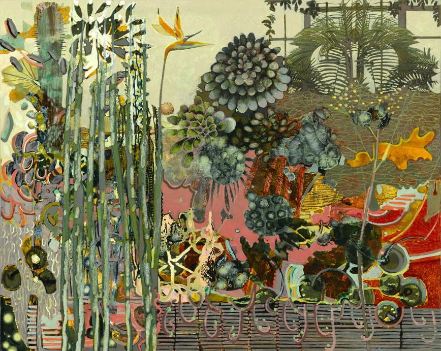 Frances Ryan ARUA: Oasis III, oil and collage on canvas, 80 x 100 cm | Highlights from the RUA Annual Exhibition | Friday 3 February  – Saturday 25 February 2017 | Solomon Fine Art