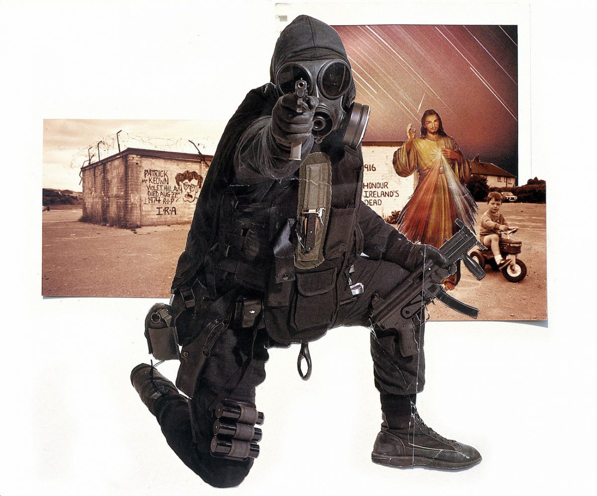 Sean Hillen: Jesus Appears in Newry (Security Forces Investigate), 1992 . On loan from Newry & Mourne Museum Collection | Sean Hillen: 100 works | Thursday 26 January  – Saturday 11 March 2017 | Golden Thread Gallery