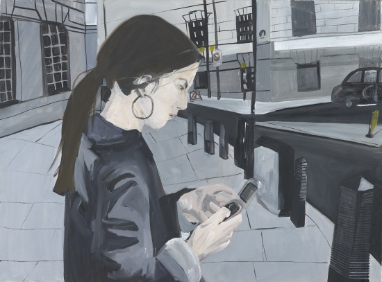 Morag Keil: Untitled (Self Portrait with mobile phone), 2013, oil on canvas, British Council Collection. © the Artist | The Painting Show, from the British Council | Thursday 9 February  – Sunday 16 April 2017 | Limerick City Gallery