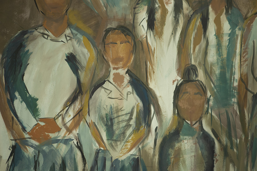 Process detail from collaborative group self-portrait by Transition Years from Our Lady’s School, Terenure. An Art School residency featuring artist Mark O’Kelly, curated by Jennie Guy. | It’s very New School | Saturday 4 March  – Saturday 22 April 2017 | Rua Red