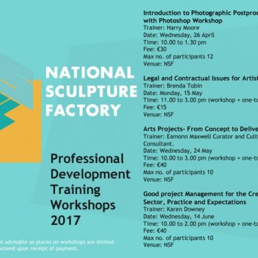 NSF Professional Development Training Workshops 2017 |  National Sculpture Factory 
Albert Road, Cork City | Friday 14 April to Wednesday 14 June 2017 | to 