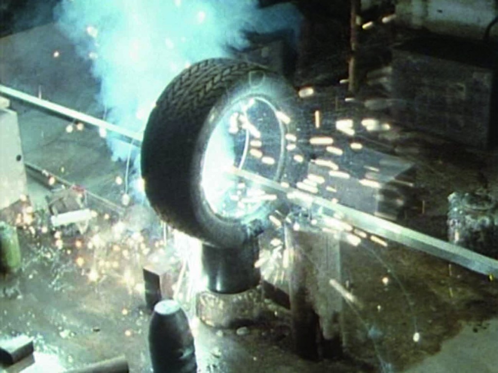 Still from Peter Fischli, David Weiss: The Way Things Go, 1987, film, 16mm, colour, sound, 30 min; camera Pio Corradi; © Peter Fischli, David Weiss, Zürich 2017; courtesy Sprüth Magers, Matthew Marks Gallery, Galerie Eva Presenhuber | The Way Things Go: An Homage (Peter Fischli and David Weiss) | Saturday 12 August  – Sunday 15 October 2017 | Butler Gallery