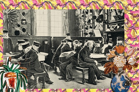 noon montage / with Edward Clydesdale Thomson, Sonia Sheil and Veterans in the Dining Hall / IMMA / RHK / photograph by R.Flanagan | noon | Friday 15 September  – Sunday 19 November 2017 | IMMA