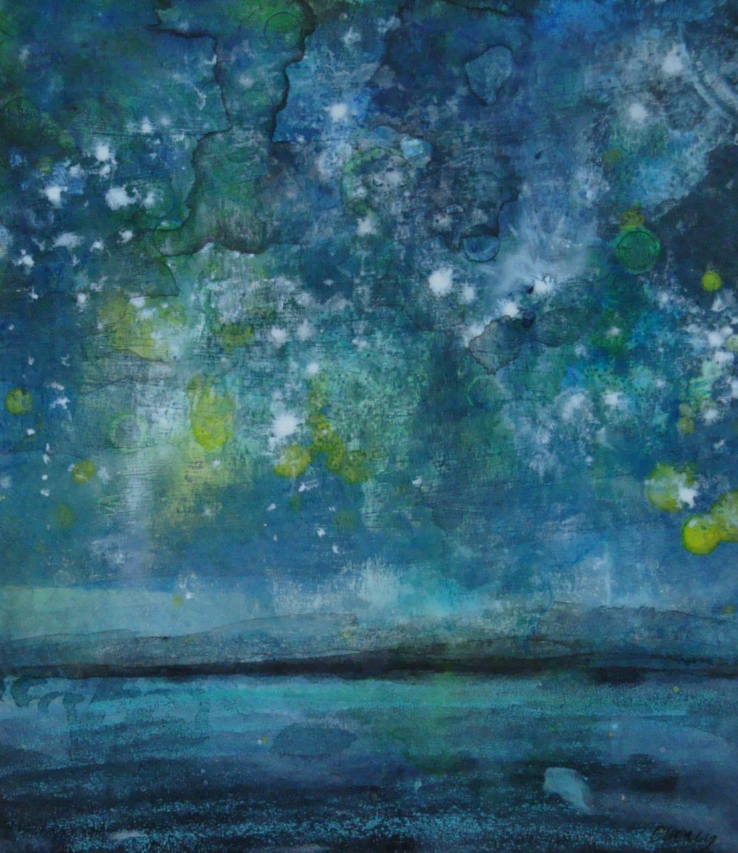 Blawnin Clancy: Sailing by the Light of the Stars, mixed media on paper 24 x 21cm | Uisce | Saturday 4 November  – Saturday 25 November 2017 | Garter Lane Arts Centre