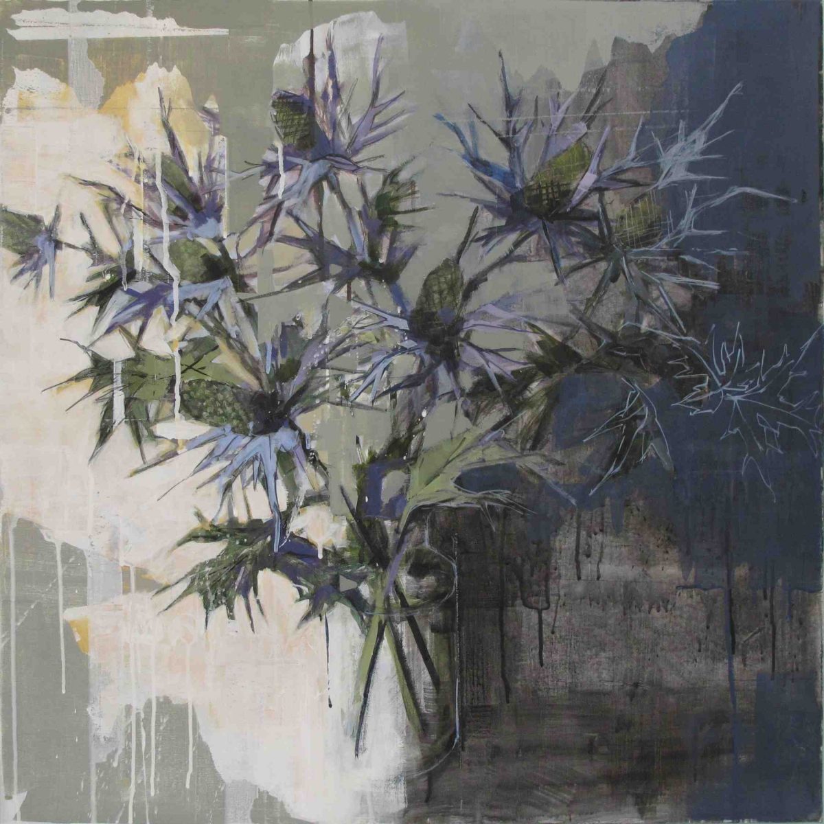 Bridget Flinn: Blue Thistle, acrylic on canvas, 70 x 70cm | Winter Group Exhibition 2017 | Friday 24 November 2017  – Saturday 27 January 2018 | Solomon Fine Art