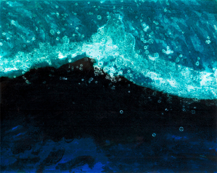 Gwen O'Dowd: Tonn ii, stage proof for Behaviour & Attitudes commission, carborundum, paper 37.5 x 39cm, image 20 x 25cm | Gwen O’Dowd: immerse | Friday 10 November  – Wednesday 6 December 2017 | Graphic Studio Gallery