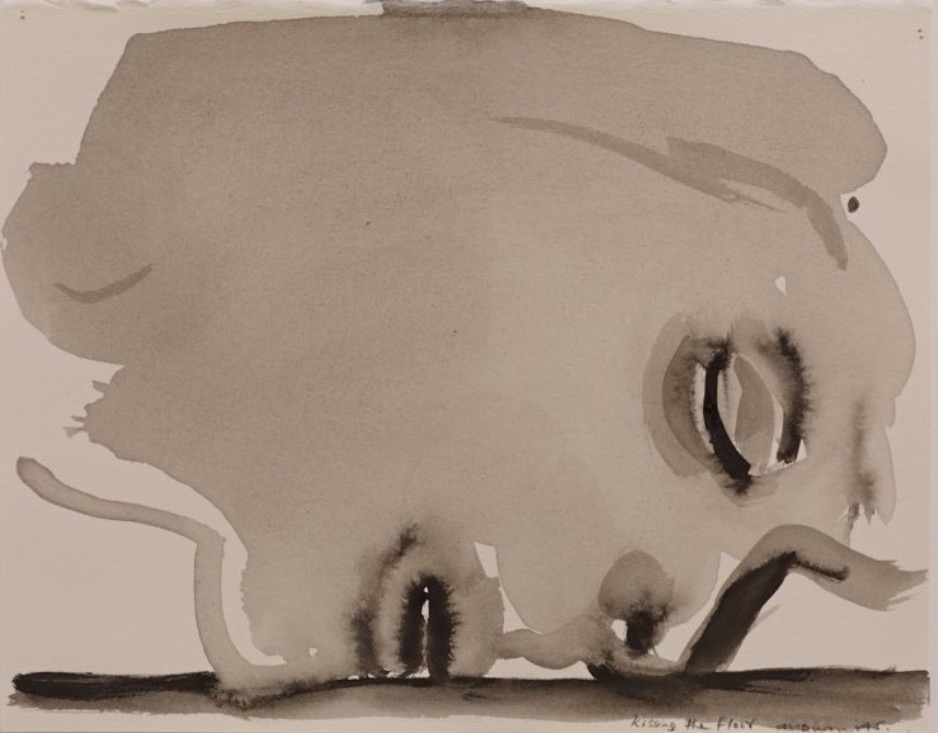 Marlene Dumas: Kissing the Floor, 2014 / Watercolour on paper / 27 x 22 cm / Private Collection, London. Courtesy of Frith Street Gallery. | IMMA Collection: Freud Project, The Ethics of Scrutiny | Thursday 15 February  – Sunday 2 September 2018 | IMMA