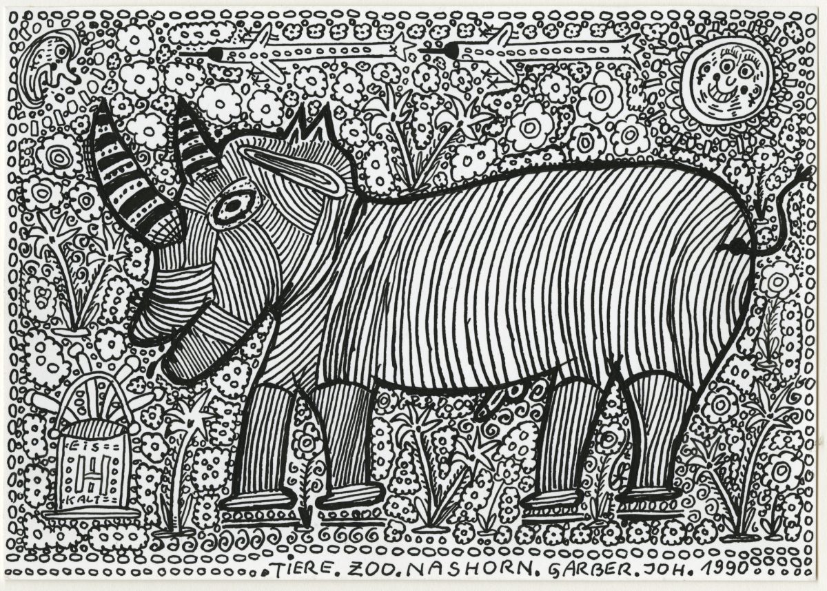 Johann Garber, Tiere Zoo Nashorn (Rhinoceros) Drawing, D.2010.116‌ | The Fragmented Mind | Friday 4 May  – Sunday 29 July 2018 | Metropolitan Arts Centre (The MAC)