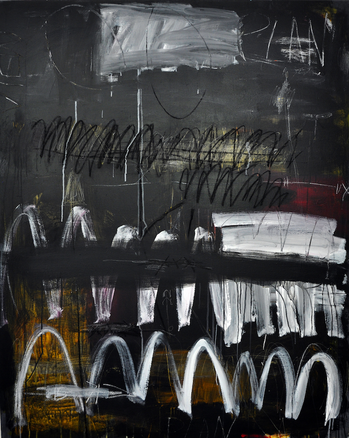 Anya Waterworth: Plan II, acrylic, pencil, crayon on canvas, 152 x 122 cm | Anya Waterworth: Recent Paintings | Thursday 7 June  – Saturday 7 July 2018 | Hillsboro Fine Art