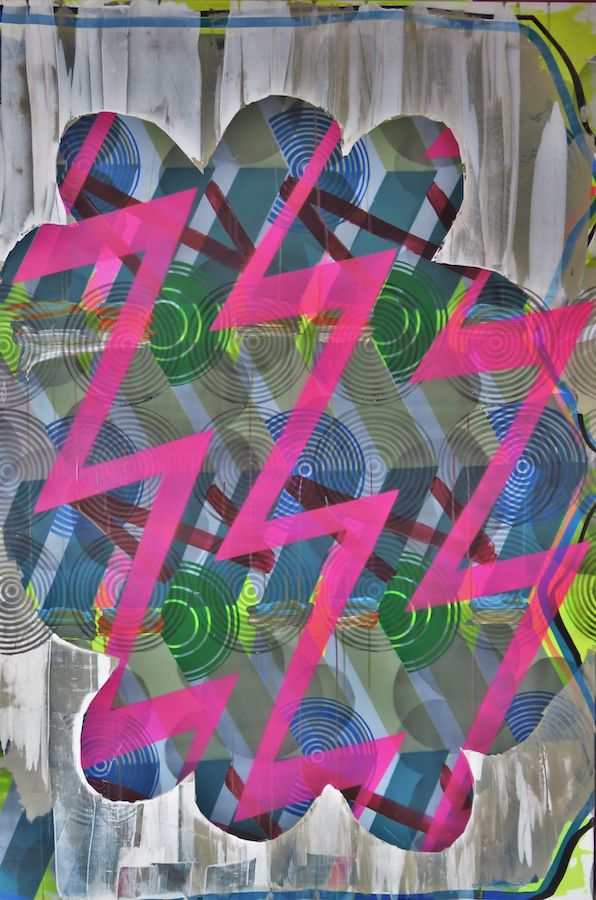 Leah Hewson: Impending, 2018, acrylic & lacquer on canvas, 150 x 100 cm | Leah Hewson: Ammo Veil | Thursday 12 July  – Saturday 11 August 2018 | Hillsboro Fine Art