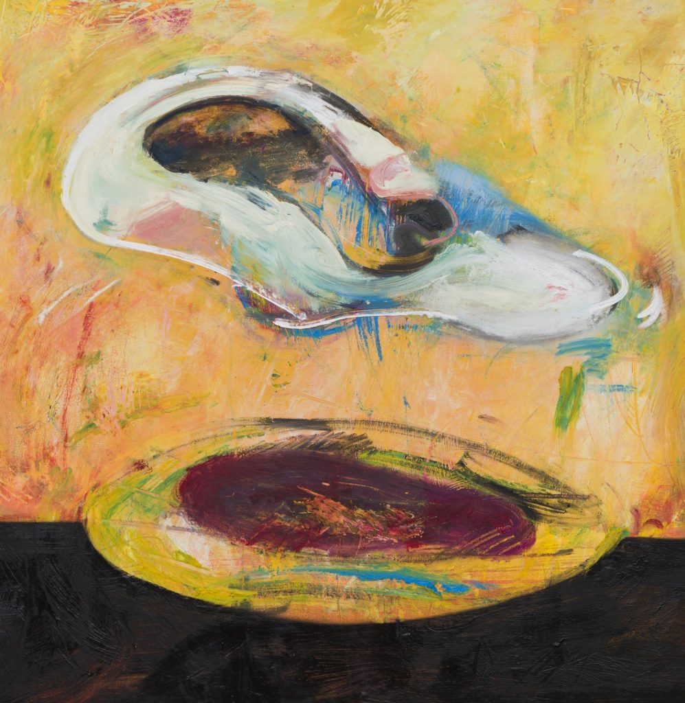 Aileen Murphy: Trampoline, oil and beeswax on canvas, 110cm x 110cm, 2018 | Diana Copperwhite and Aileen Murphy: Bounty | Thursday 9 August  – Saturday 1 September 2018 | Kevin Kavanagh