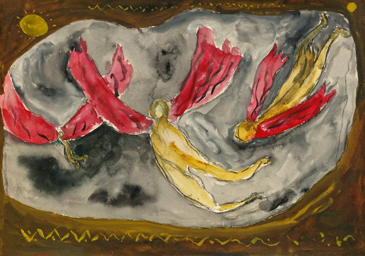 Patrick Hall: Three Angels, mixed media on paper, 42 x 59 cm | Gallery & Invited Artists | Friday 7 December  – Saturday 22 December 2018 | Hillsboro Fine Art