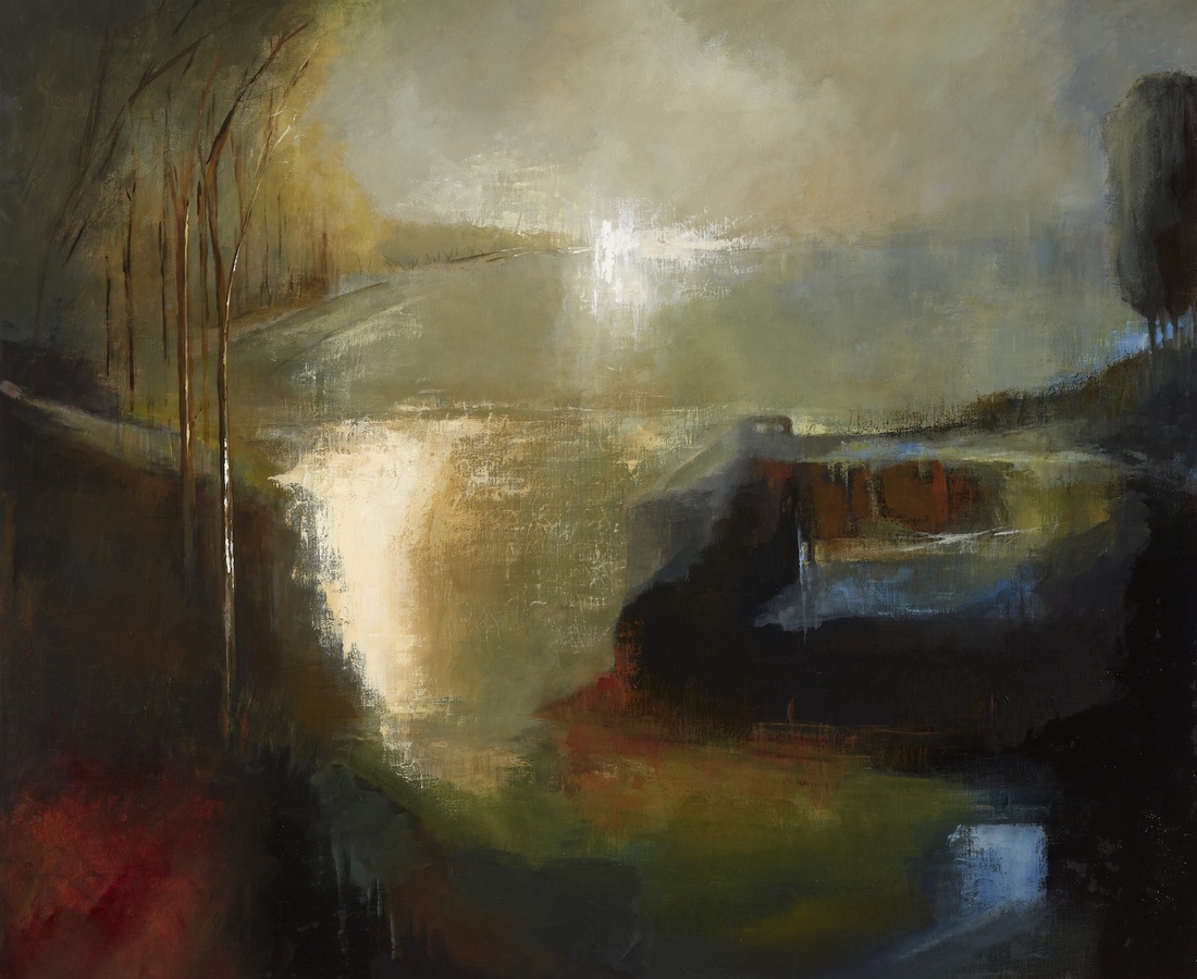 Margaret Egan: Lake, Dromore Woods, Killarney, acrylic on canvas, 100 x 111cm | Margaret Egan: The Breath of Sound and Earth | Friday 8 February  – Saturday 2 March 2019 | Solomon Fine Art