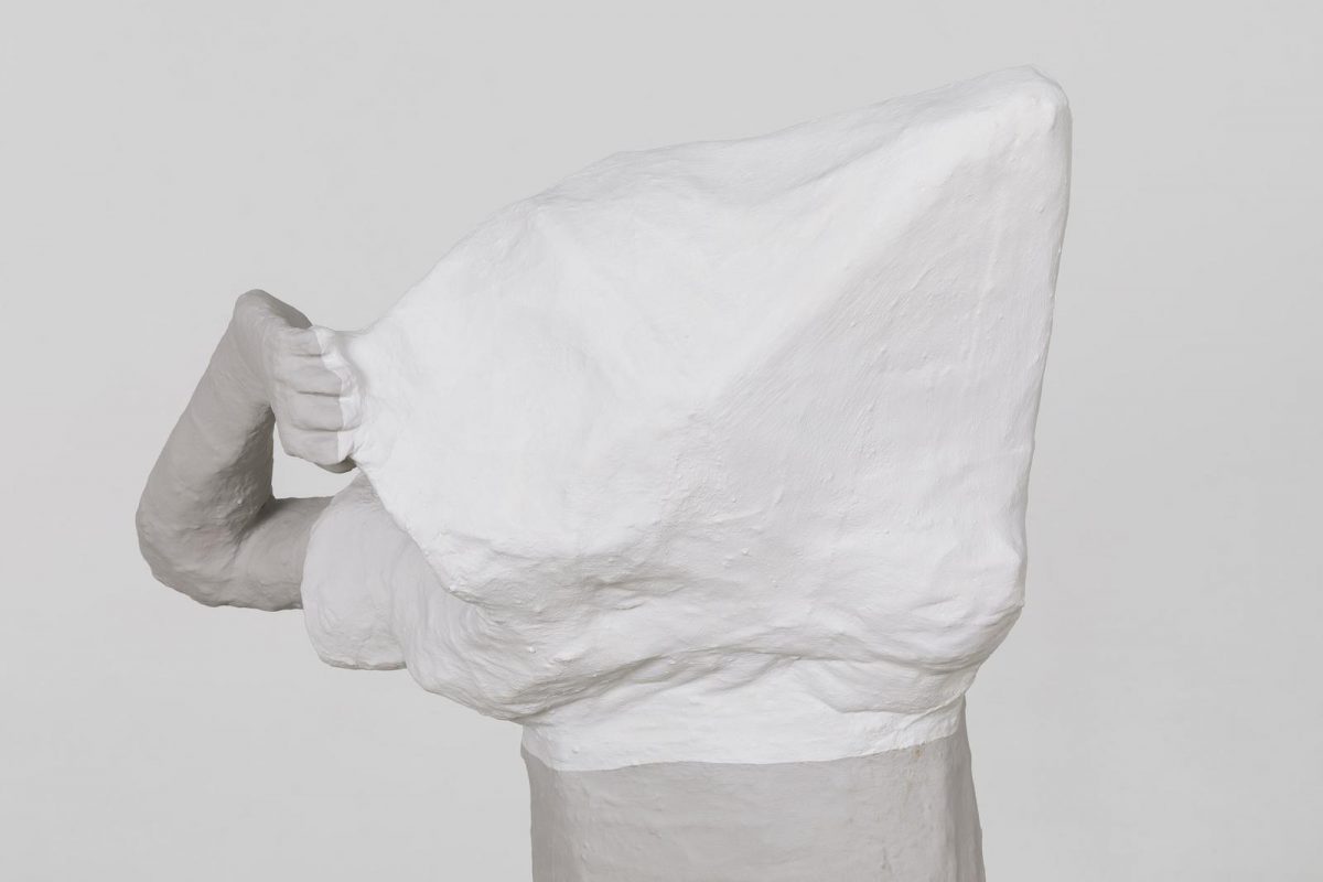 Hannah Fitz, Strip (detail), 2019, steel, card, plaster, fibreglass, resin, paint, pleather, sneakers, 76 x 65 x 137 cm / 29.9 x 25.6 x 53.9 in | Hannah Fitz: OK | Tuesday 23 April  – Saturday 25 May 2019 | Kerlin Gallery