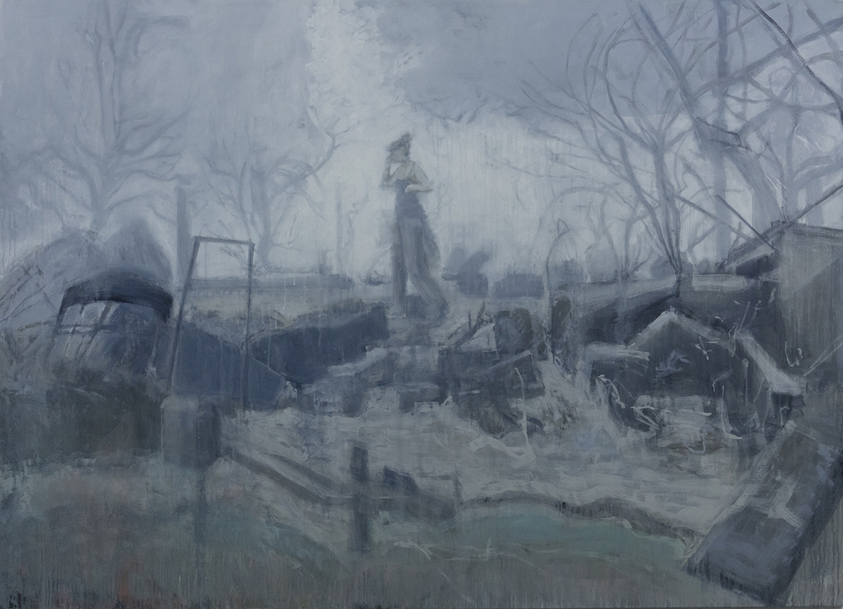 Bernadette Kiely: Ashes to Ashes, oil on canvas, 153 x 213cm, 2019 | Bernadette Kiely: How Much Land (does a man need) | Friday 31 May  – Friday 28 June 2019 | The Source Arts Centre