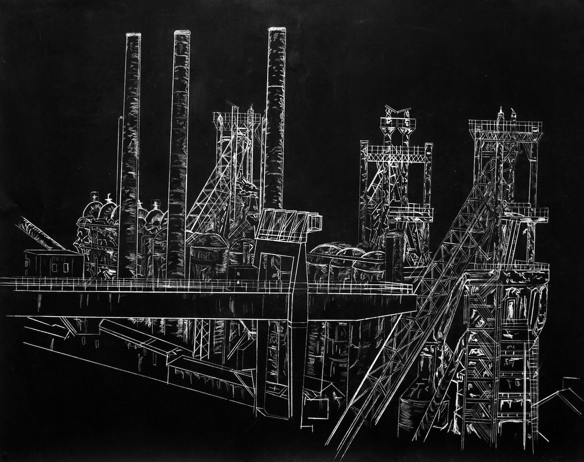 Jason Deans: Ebbw Vale Steelworks, Acrylic and Pencil on Paper, 159 x 113cm, 2018 | Jason Deans: As If Nothing Ever Lasts | Sunday 21 July  – Saturday 14 September 2019 | SIRIUS