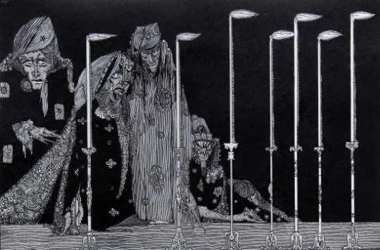 Harry Clarke, The Pit and the Pendulum (detail), c.1919. © Crawford Art Gallery | Mystery and Imagination: Harry Clarke Watercolours | Saturday 30 November 2019  – Sunday 19 January 2020 | Crawford Art Gallery