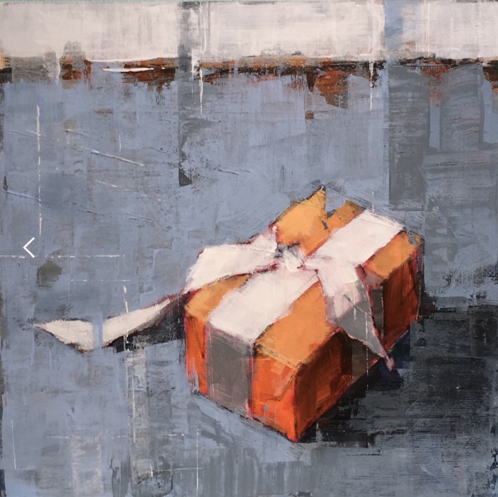 Bridget Flinn: Gift, acrylic on paper, 28 x 28cm | Winter Group Show | Friday 29 November  – Monday 23 December 2019 | Solomon Fine Art