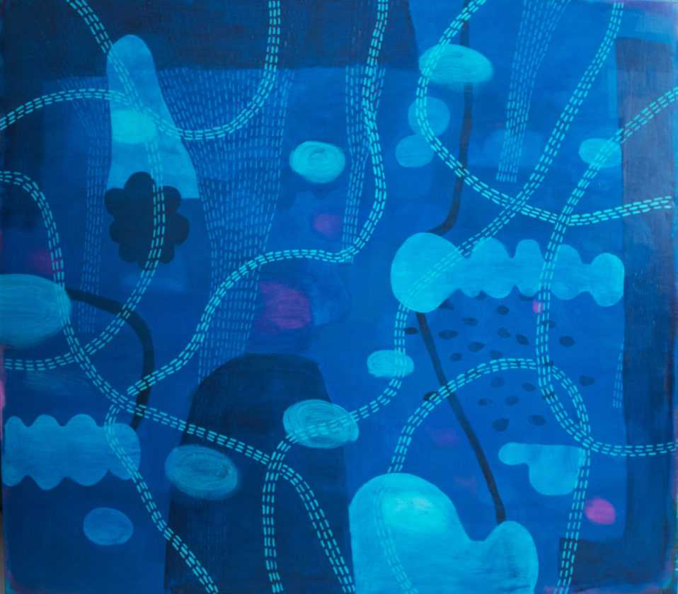 Mary O'Connor, Flux and Flow VII, 2019. mixed media on linen, 120 x 135cm; courtesy the artist | Over Nature | Thursday 6 February  – Saturday 7 March 2020 | Regional Cultural Centre