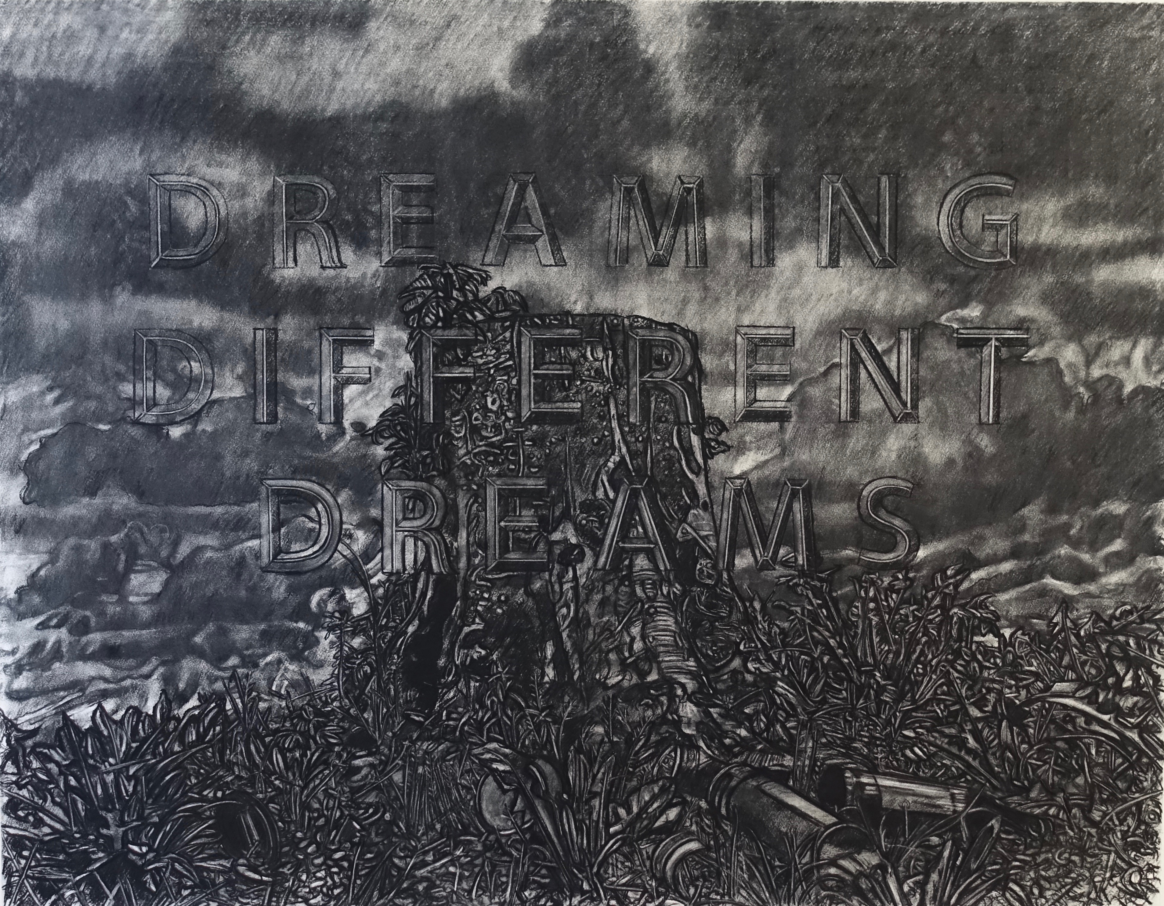Gary Coyle, Dreaming Different Dreams, charcoal on paper, 153 x 182 cm, 2018-2020 | Gary Coyle: Dreaming Different Dreams | Thursday 5 March  – Saturday 27 June 2020 | Kevin Kavanagh