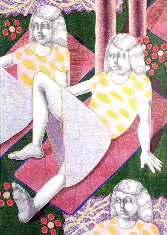 Lucas Kaiser: Park, 2019, pencil and watercolour on paper, 58 x 42cm | PURGATORY and PANALOBBY | Thursday 5 March  – Wednesday 11 March 2020 | NCAD Gallery