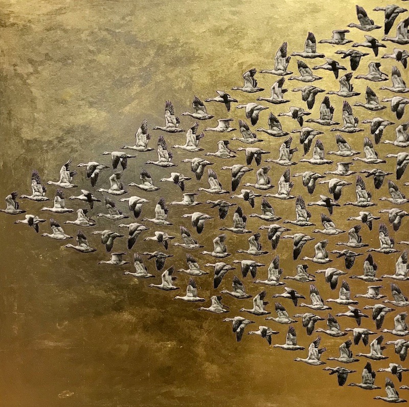 




Kelvin Mann, 'Golden Geese' Edition of 20, Screenprint, photo etching with gold leaf, image and paper size: 63h x 60w cm, €1,750 unframed. Framed copy SOLD. (unframed copies still available)




 | Winter Exhibition | Saturday 5 December 2020  – Saturday 23 January 2021 | SO Fine Art Editions